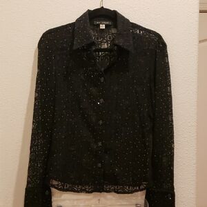 St. John Evening by Marie Gray Black Sequin Pant Suit w/ Lace Sequin Top
